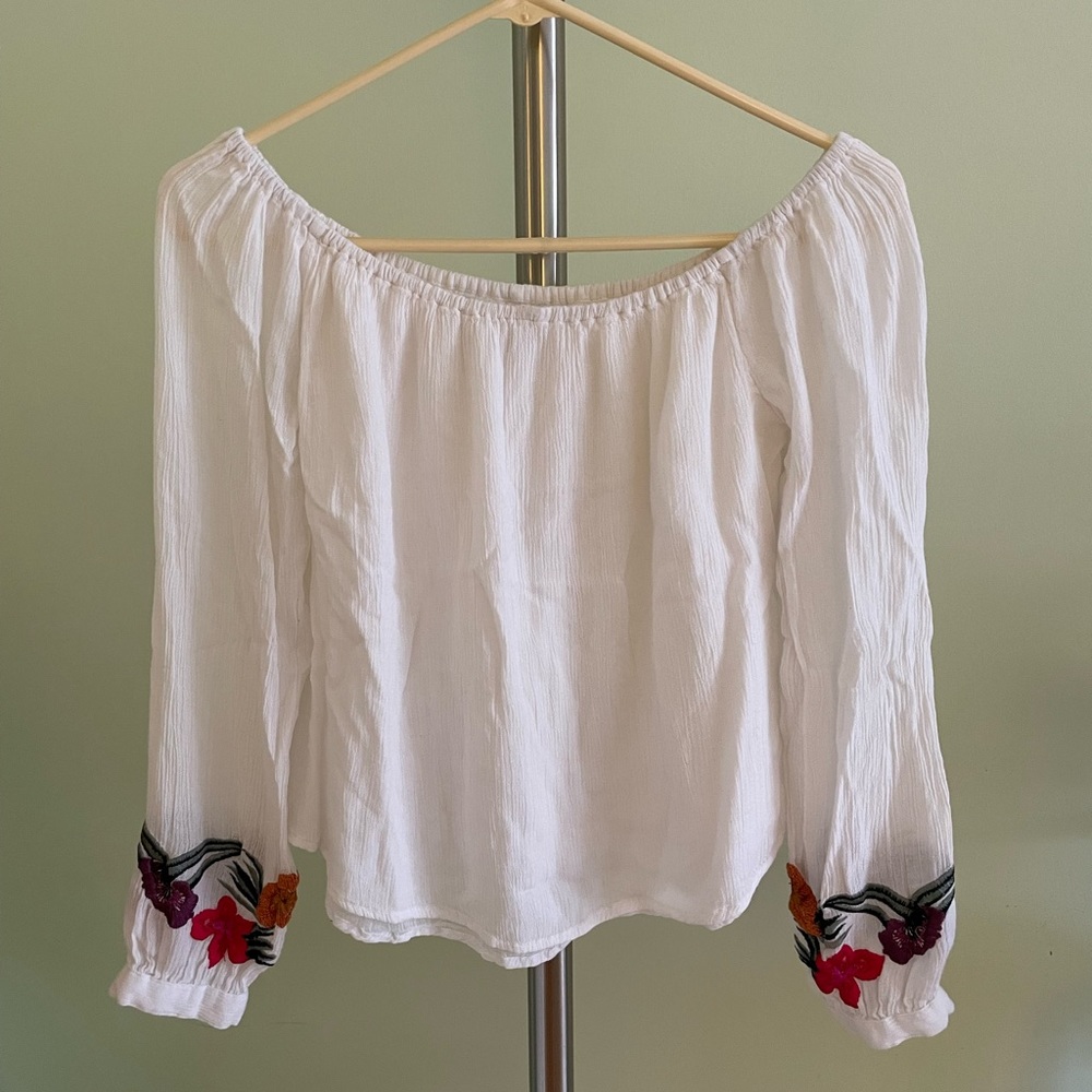 Embroidered off the shoulder white blouse lovers+friends